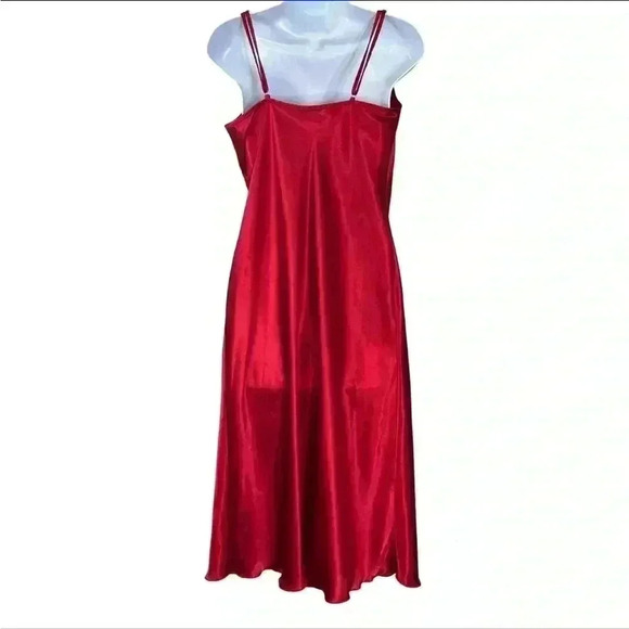 VTG 90s Bebe Red Satin Midi Slip Dress M Spaghetti Straps Cowl Neck Lingerie - Picture 3 of 13